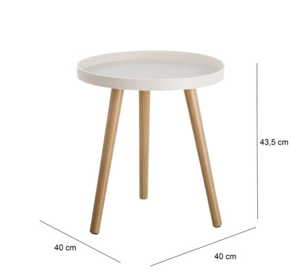 Immagine Tavolino rotondo 44 cm con gambe in legno e top bianco