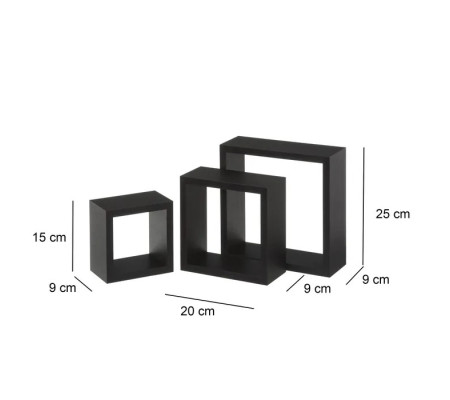 Immagine Set di 3 mensole da parete moderne, MDF nere