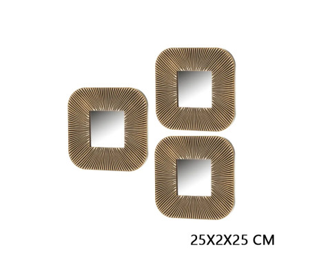 Immagine Set 3 specchi da parete moderni colore oro 25x2x25